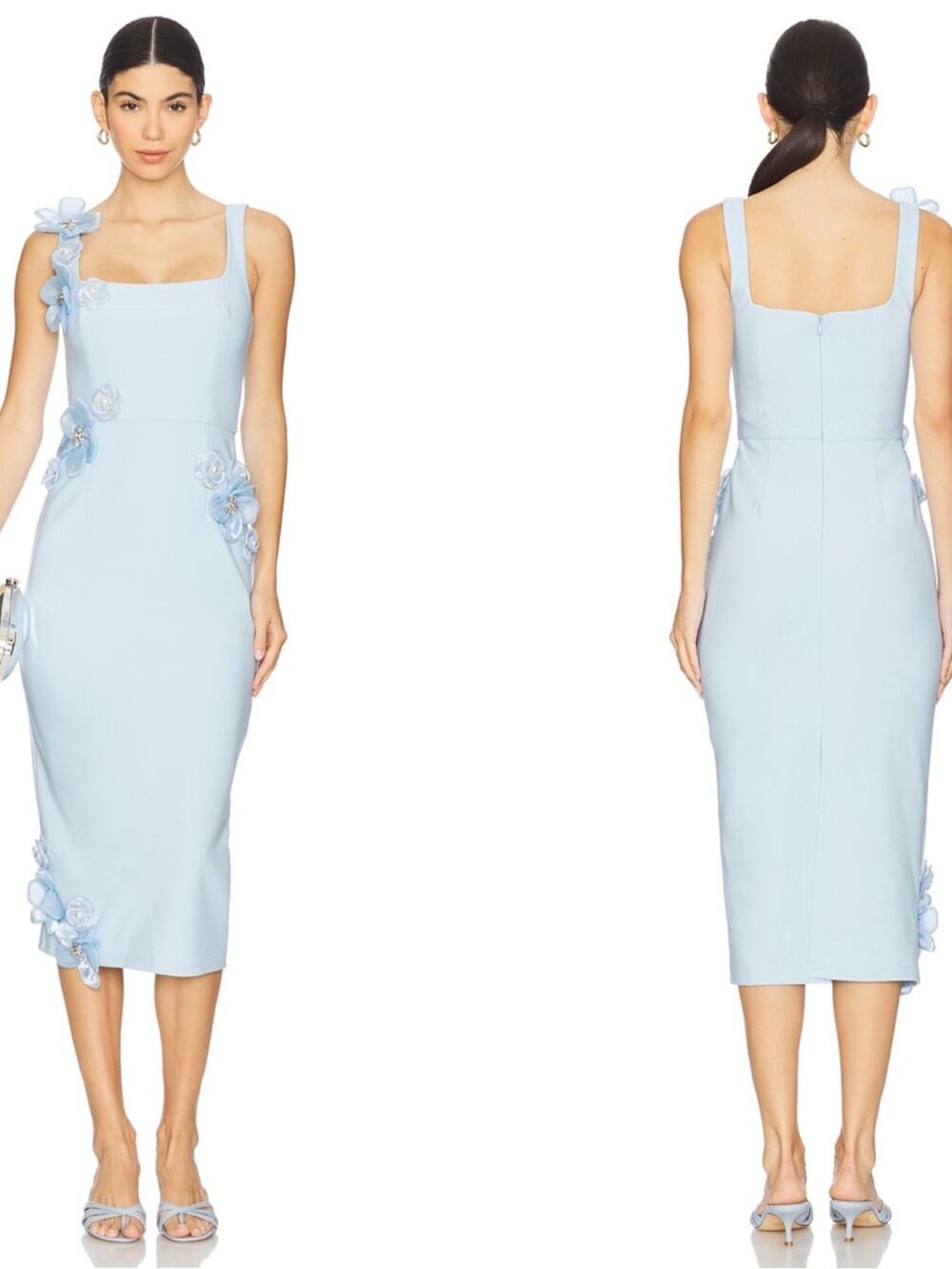 ELLIATT Chantelle Floral Appliqué Blue Midi Dress Size Medium